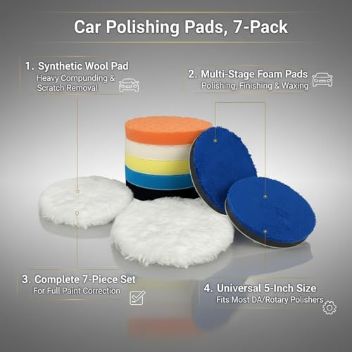 7-Pack 5-Inch Car Polishing Pads - Synthetic Wool & Foam Buffer Set for Dual Action Polishers
