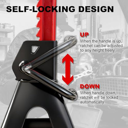 3 Ton (6,600 LBs) Jack Stands with Double Pin Locking,Rubber Cover and Large Foot Base,11"-17" Adjustable Height,Heavy Duty Car Jack Stands,Lifting SUV,MPV,Pickup Truck,ATV/UTV,1 Pair - color: red-standard, size: 3ton Load Capacity