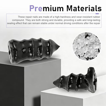50 PCS Tire Repair Rubber Nail Kit, High-Hardness Rubber Puncture Repair Screws with Tool, Emergency Flat Tire Fix for Car Motorcycle Truck, Universal for Most Cars, Trucks, SUVs (Black) - size: 50 PCS