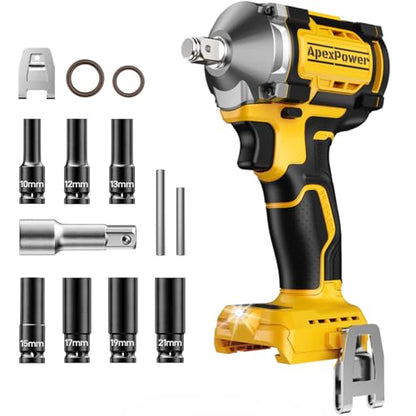 Cordless Impact Wrench, for DEWALT 20V Max Battery, 1/2 Inch Brushless Electric Impact Gun w/ 600FT-LBS (814N.m), 3000RPM High Torque Impact Driver, 7 Sockets Electric Impact Wrench for Car Home
