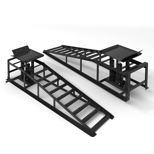 2 PCS Hydraulic Car Ramp, 11065LBS 5T Heavy Duty Car Ramps with Hydraulic Jack, Steel Car Ramps for Oil Changes High Lift 9"-14.3" for Home Garage, Vehicle Truck Repair, Black - color: Black, size: 45"L x 12.6"W x 14.3"H