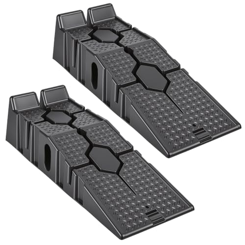 Portable Car Ramps 5000lbs Capacity Heavy Duty Plastic Vehicle Lift Service Jack Stands 17 Degree Low Profile Incline Set for Oil Changes Maintenance Garage Repair Black