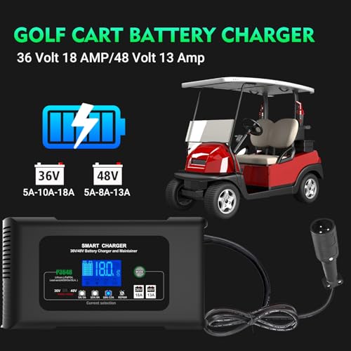 Aorika Golf Cart Battery Charger, Club Car 36 Volt 18 AMP/48 Volt 13 Amp Battery Charger with 3 Pin Round Plug, for Lithium, LiFePO4, Lead-Acid AGM/Gel/SLA Batteries - color: P3648O