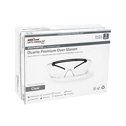 SAFE HANDLER Duarte Premium Over Glasses 3 PAIRS | ANSI Z87.1, Impact Resistant Polycarbonate Lens, UV400, Anti-Fog & Anti-Scratch, Box of 3 | ANSI Z87.1, Impact & Scratch Resistant UV 400 Eyewear for Men & Women — Built in side shield and Adjustable Temp