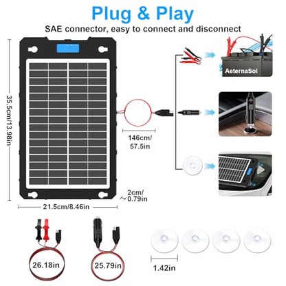 7.5W Solar Car Battery Charger 12V Portable Waterproof Solar Panel Trickle Charger Maintainer with Smart PWM for Car, Automotive, Motorcycle, Boat, Marine, RV,Trailer, Snowmobile, etc. | Portable Waterproof Charger Built-in Smart PWM Controller for Car, M
