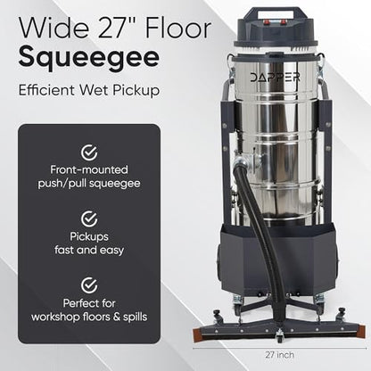 26.5 Gallon Heavy-Duty Industrial Wet/Dry Vacuum, Dual Motor, 3.3 HP, 222 CFM, 27" Squeegee, 120V/20A Plug, 2 Year Warranty - Ideal for Construction Sites, Warehouses & Industrial Cleanup - size: 26.5 Gal
