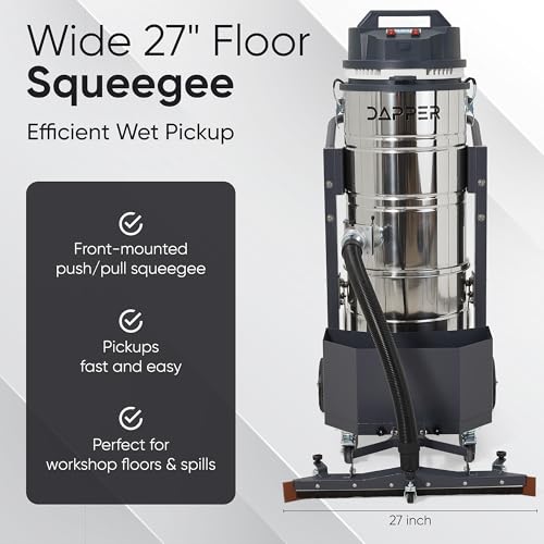 26.5 Gallon Heavy-Duty Industrial Wet/Dry Vacuum, Dual Motor, 3.3 HP, 222 CFM, 27" Squeegee, 120V/20A Plug, 2 Year Warranty - Ideal for Construction Sites, Warehouses & Industrial Cleanup - size: 26.5 Gal