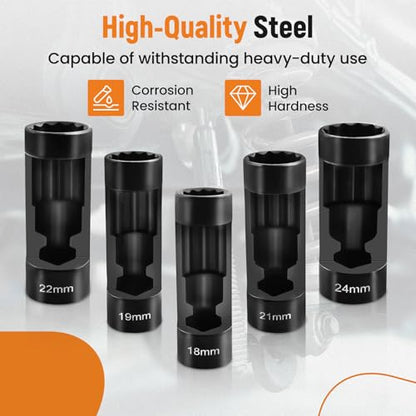 maXpeedingrods 5 PCS Strut Nut Socket Set 18mm 19mm 21mm 22mm 24mm | 12 Point 1/2" Drive Suspension Strut Nut Socket Tool for Hex Wrench - style: 5 Pcs
