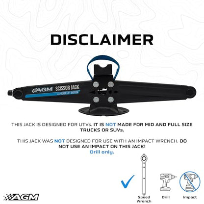 AGM Scissor Jack – 2,000 lb Impact-Rated Lift for UTVs, SUVs & Cars | Scissor jack, 2,000 lb capacity, VersaLift head, drill adapter, speed wrench included