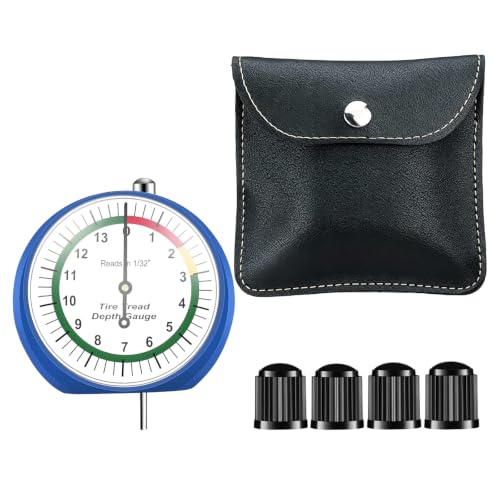 Tyre Tread Depth Gauge,Dial Type Tire Depth Gauge in 32nds with Case,Dial Type Tire Depth Gauge with Color Coded Professional,Easy Reading Tyre Tread Depth Gauge for Motorcycle, Car,Truck and Bus