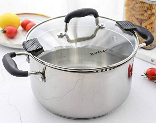 Rorence Stainless Steel Stock Pot with Lid: 6 Quart Stockpot Pasta Pot with Two Side Spouts, capsule Bottom, Strainer Glass Lid - size: 6 quart