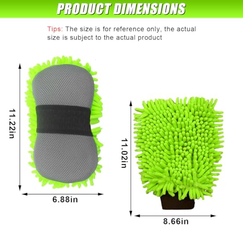2PCS Microfiber Car Wash Mitt, Non-Scratch Chenille Microfiber Mitt, Auto Washing Sponge, Highly Absorbent Auto Washing and Detailing Glove for Cars, Trucks, SUVs, Boats