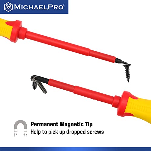 MichaelPro 6-Piece 1000V VDE Insulated Screwdriver Set, Electrician Tools, Slotted and Phillips Screwdrivers with Magnetic Tips, CR-MO Steel, 10,000V Tested and Certified for Electrician Safety - size: 6-Piece Phillips and Slotted Screwdrivers