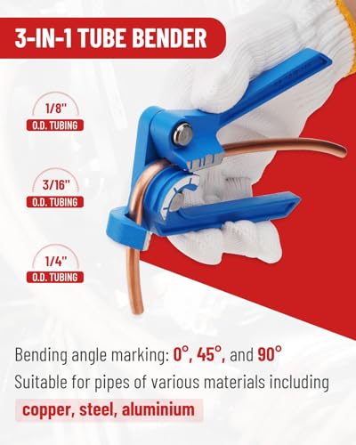 25 ft 3/16in &1/4in Copper Coated Brake Line Flaring Tool Kit, Includes 3-in-1 Tube Bender, Double & Single Flaring Tool Set, 1 Tube Cutter, 4 Threads Unions, 40 Fittings - color: 3/16 in & 1/4 inc Copper Coated