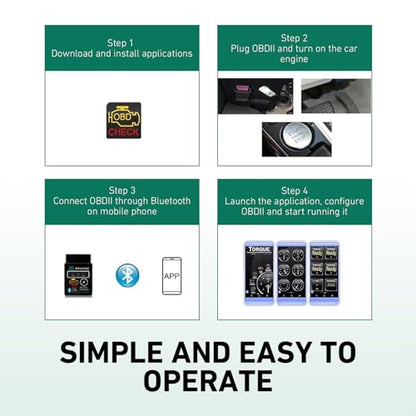 Car OBD2 Bluetooth Diagnostic Tool, Vehicle Code Monitoring Scanner, Fault Code Reset Clear Tools, Universal for iOS & Android & Windows (Black)