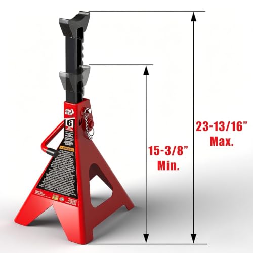 Big RED 6 Ton Jack Stands with Double Locking, 15.3-23.8 Inch Adjustable Height for Lifting Cars, SUV, Van, 12000 lb Capacity, 1 Pair - size: 6 ton double locking