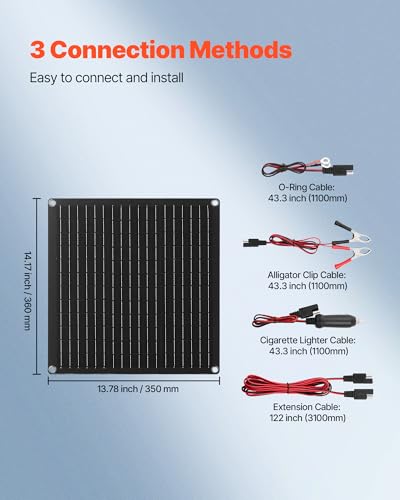 VEVOR 20W 12V Solar Panel Battery Charger, Solar Battery Trickle Charger Maintainer with Built-in Smart Controller & 3 Connection Cables, IP67 Waterproof Portable for RV Car Motorcycle Boat Van Camper