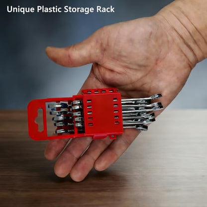 Small Wrench set, 10-Piece Mini Combo Wrench set, Ignition Wrench, Micro&Thin, SAE Size: 5/32", 3/16", 13/64", 7/32", 15/64", 1/4", 9/32", 5/16", 3/8", 7/16", with Unique Wrench Organizer (Red) - size: SAE