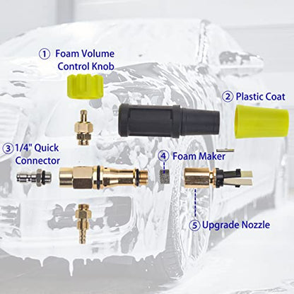 M MINGLE Foam Cannon for Pressure Washer, 1 Liter with 5 Nozzle Tips | Car Foam Sprayer with 1/4 Inch Quick Connector, Wide Mouth Heavy Duty Car Wash Foam Blaster Power Washer, 3000 PSI - size: 1 L