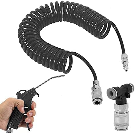 Air Blow Gun Kit Air Duster Cleaning Nozzle Blow Spray Tool Kit with 5 Meter Long Coil PU Air Hose,4×6mm(Black) - color: Black