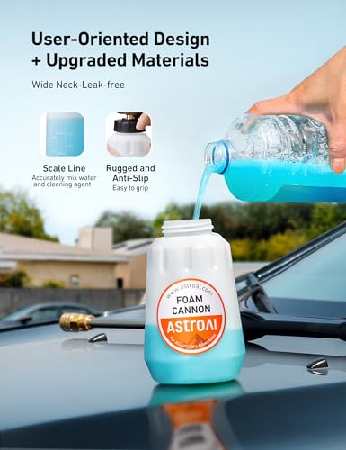 AstroAI Foam Cannon, Heavy Duty Car Foam Sprayer Attachments, Wide Neck Adjustable Snow Foam Lance and Thick Foam for Pressure Washer Car Wash, 1/4" Quick Connector, 1L Bottle & 5 Nozzle Tips - style: 1 L Bottle, With 5 Nozzles