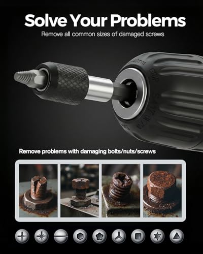 11 PCS Screw Extractor Set with Self-Locking Extension Rod | Fix Stripped & Damaged Screws Fast | All-in-One Tool Kit for DIY & Professionals