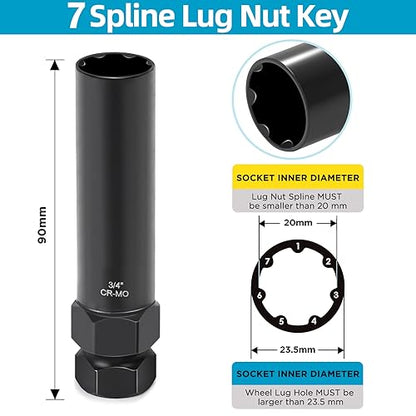 GIREORAN 2 Piece Small 6 & 7 Spline Lug Nut Socket-Tuner Socket Tool, Wheel Lock Key for Easy Installation and Removal of Aftermarket Spline Drive Wheel Locking Lug Nut