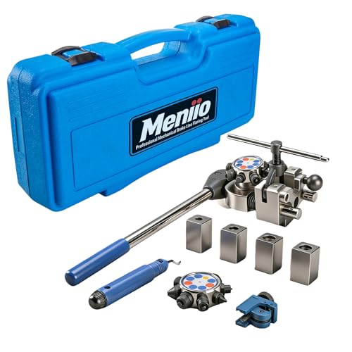 Brake Line Flaring Tool Kit, 37° & 45° Double/Bubble/Single Flares, All-in-One Tubing Flaring Tool with Cutter & Deburring Tool, for 3/16"–3/8" Brake, Fuel & Transmission Lines