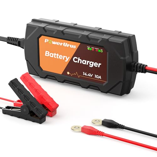 12V 10A Lithium Battery Charger, PowerUrus 12V 10A LiFePO4 Battery Charger, Samrt 12V Lithium Battery Chargers, 10A Trickle Battery Chargers, 12v Battery Maintainer for Deep Cycle Battery of Boat, RV