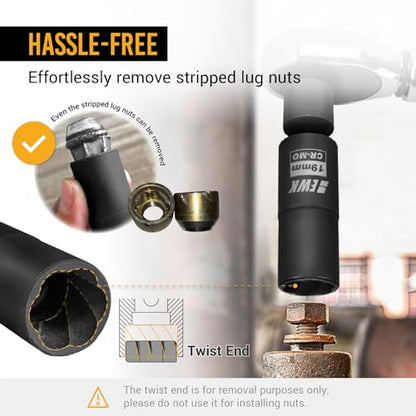 EWK 1/2-inch Drive Lug Nut Remover, 6 Pcs Impact Flip Socket Set (17, 19, 21 mm, 13/16", 7/8"), 6-Point & Twist Socket, Stripped/Rounded Bolt Extractor Removal Tool with 3" Extension Bar - style: Hex/ Twist Dual-end Socket Set