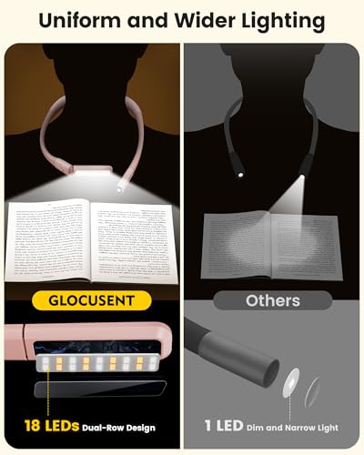 Glocusent Bendable Neck Light, 100Hrs Long Lasting Rechargeable Book Light, 5 Colors & Stepless Dimming Reading Light - Perfect Book Lights for Reading at Night, Knitting, Book Lovers Gifts - color: Pink