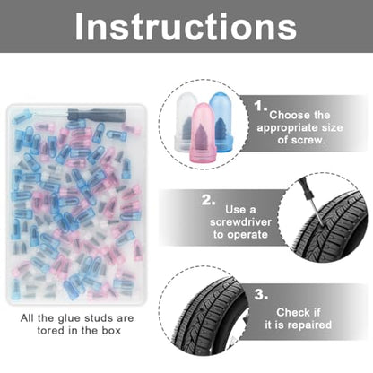 100 Pcs Tire Repair Screws Kit, Screw in Tire Plugs, Tire Plug Kit with Screwdriver, Tire Repair Kit for Car Truck Motorcycle, Tire Puncture Repair Rubber Nail Kit, Fix a Flat Emergency Tool