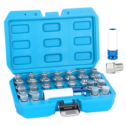 BELEY 23pcs Wheel Lock Lug Nut Remover Kit, Automotive Wheel Anti-Theft Screw Removal Key Socket Set with Adapter Compatible with VW (23pcs for VW)