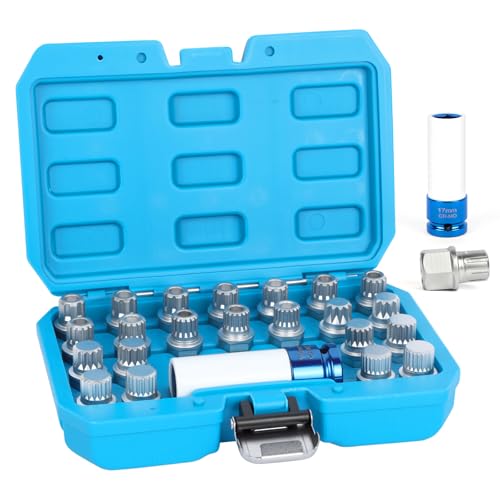BELEY 23pcs Wheel Lock Lug Nut Remover Kit, Automotive Wheel Anti-Theft Screw Removal Key Socket Set with Adapter Compatible with VW (23pcs for VW)