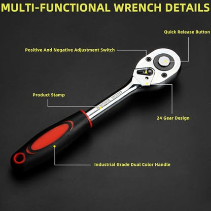 YWHWXB 46 Pieces Mechanic Tool Kit 1/4” Dr. Ratchet Socket Wrench Set with Storage Case, Includes Bit Sockets and Extension Bar - size: Full Size