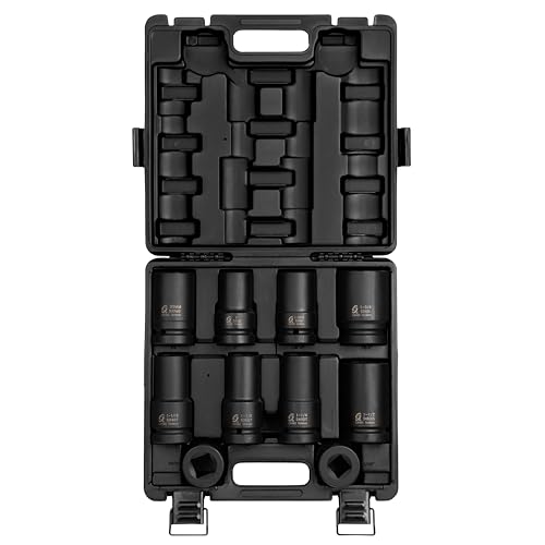 Sunex 5690A, 1 Inch Drive Heavy Duty Wheel Impact Socket Set, 10-Piece, SAE/Metric, Deep/Deep Thin Wall/Square/Controlled Depth, Cr-Mo Steel, Storage Case, Black - size: 1" Dr Wheel Impact Socket Set, 10 PC, style: SAE & Metric Wheel