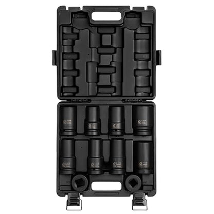 Sunex 5690A, 1 Inch Drive Heavy Duty Wheel Impact Socket Set, 10-Piece, SAE/Metric, Deep/Deep Thin Wall/Square/Controlled Depth, Cr-Mo Steel, Storage Case, Black - size: 1" Dr Wheel Impact Socket Set, 10 PC, style: SAE & Metric Wheel