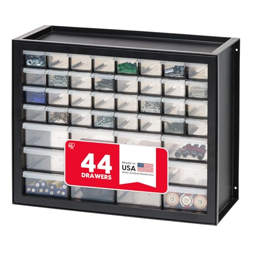 IRIS USA 44-Drawer Small Parts Organizer, Made in USA, Storage Drawers for Screws, Nuts, Bolts, Electronics, Hardware, Beads, Crafts, Building Bricks, Stackable Garage Storage Cabinet, Black - color: Black, size: 44 Drawer