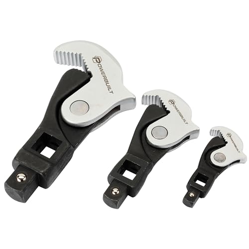 Powerbuilt 3 Piece Spring-Loaded Crowfoot Wrench Set, Adjustable, Auto Size, Universal Wrench, Self-Adjusting, Power Grip, Storage Tray - 642963 - style: 3 Piece
