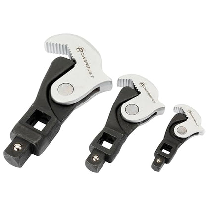 Powerbuilt 3 Piece Spring-Loaded Crowfoot Wrench Set, Adjustable, Auto Size, Universal Wrench, Self-Adjusting, Power Grip, Storage Tray - 642963 - style: 3 Piece