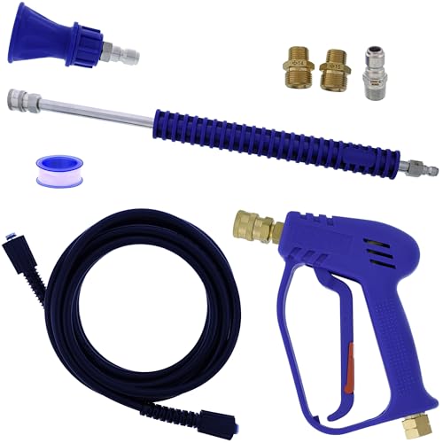 Essential Washer Brass Pressure Washer Gun and Hose Kit | M22 Adaptors | 18" Extension Wand | Nozzle Guard - style: Brass Non Swivel Gun With Wand/Hose