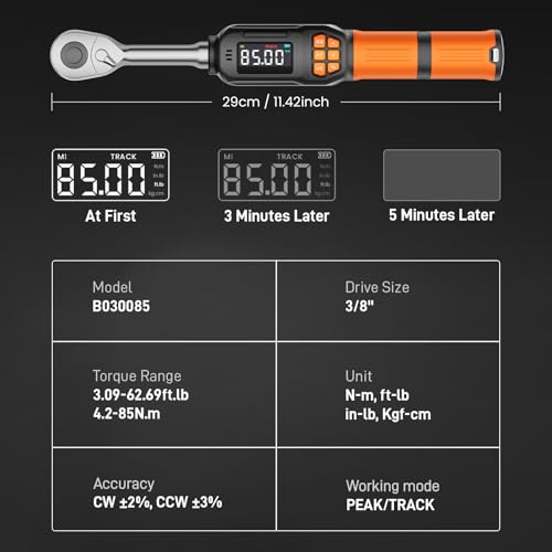 Digital Torque Wrench Set, 3.09-62.6 Ft.lb/4.2-85 Nm, 3/8" Drive Inch Pound Torque Wrench Electronic with Buzzer & LCD Indicator, Torque Wrench Set for Motor Cars Auto Repair