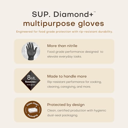 SUPER+ Disposable Nitrile Gloves, 8 Mil Diamond Powder-Free Latex-Free Food Safe Chemical Resistant Heavy Duty, Black 500 Ct - color: X-large (Black)