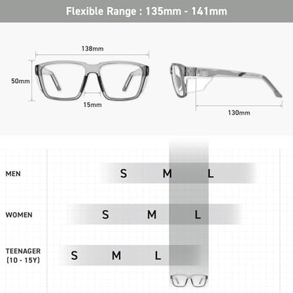 VETRA Z87+ Certified Safety Glasses HD High Contrast UV400 Side Shield Anti-Oil Coating Stylish Eyewear - color: Silver Smoke