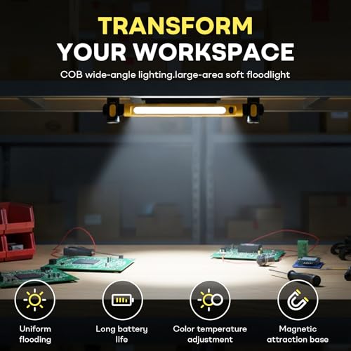 Underhood Work Light, 3000 Lumens COB with 360° Rotating Head, Magnetic Light Bar, 5000mAh Battery, IP54 Waterproof Portable Under Hood Mechanic Light (Green) - color: Green