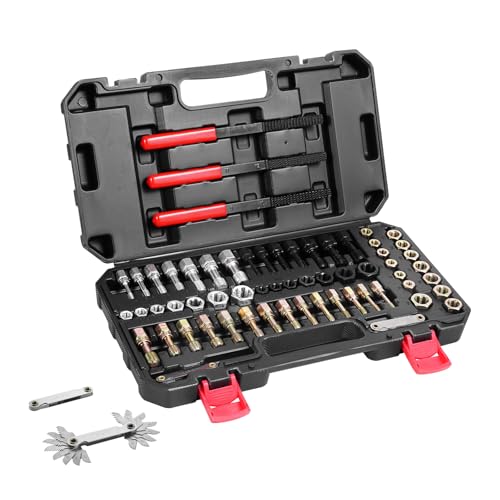 VEVOR Thread Restorer Kit 61Piece Thread Chaser Set - UNC UNF and Metric Thread Restorer Tool wit Thread Files Storage Case - Heat Treated Steel for Mechanics DIY Enthusiasts - size: 61PCS, style: SAE&METRIC
