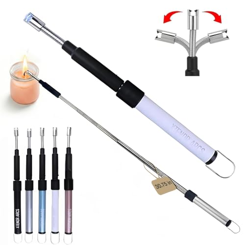 V2 Extendable 2.5 Feet. Arc Extra Long Lighter, Flameless Fireplace Stove Electric Candle Lighter, Long Neck for Pilot Light, Grilling, Firepit, Kitchen, BBQ (White) - color: White