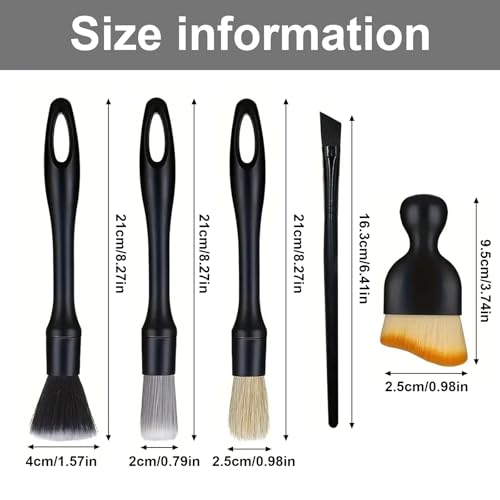 5 PCS Car Detailing Brush Set, Ultra-Soft Boar Hair Brushes for Interior & Exterior Cleaning, Multi-Use Duster for Air Vents, Wheels & Leather, Professional Car Wash Supplies