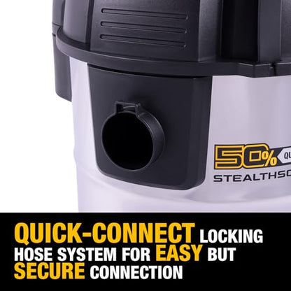 DEWALT 10 Gallon STEALTHSONIC Wet Dry Vacuum, DXV10S-QT Newest Noise Reduction Shop Vac, Ultra Quiet Shop Vacuum Wet and Dry for Home, Garage, Car, Workshop, Stainless Steel Tank, 5 Peak HP