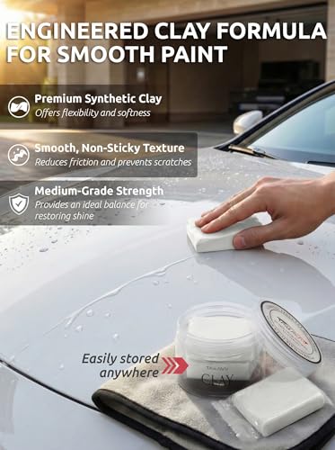 TAKAVU Car Clay Bar, 2 Pack 100g, Medium Grade for Auto Detailing (White) | Removes Dirt, Brake Dust, Tree Sap & Overspray, Safe on Paint, Glass & Wheels, Restores Smooth Finish - color: White